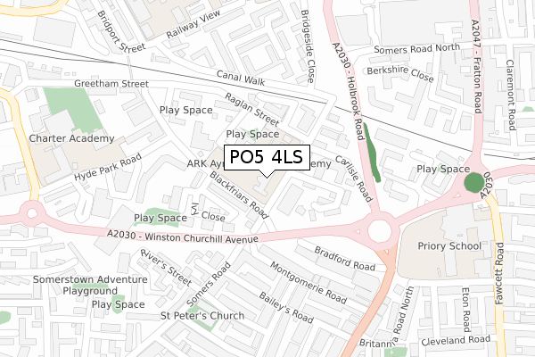 PO5 4LS map - large scale - OS Open Zoomstack (Ordnance Survey)