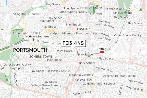 PO5 4NS map - small scale - OS Open Zoomstack (Ordnance Survey)