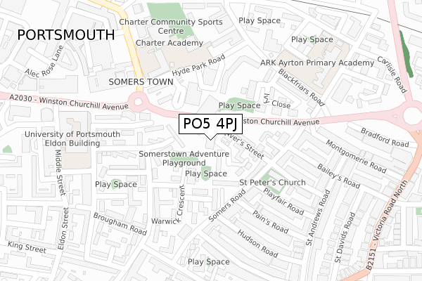 PO5 4PJ map - large scale - OS Open Zoomstack (Ordnance Survey)