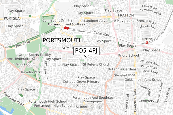 PO5 4PJ map - small scale - OS Open Zoomstack (Ordnance Survey)