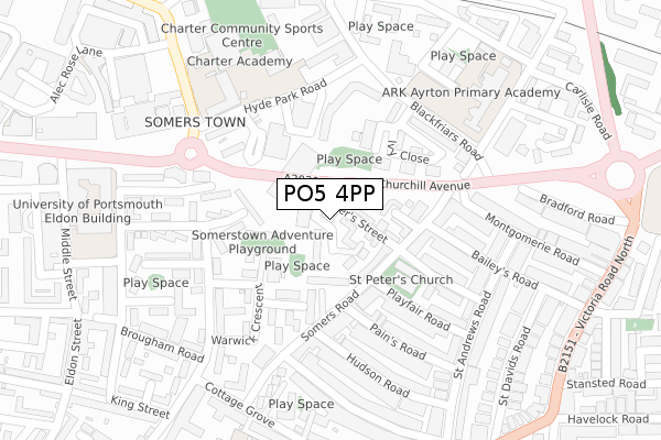 PO5 4PP map - large scale - OS Open Zoomstack (Ordnance Survey)