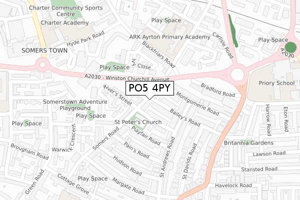 PO5 4PY map - large scale - OS Open Zoomstack (Ordnance Survey)
