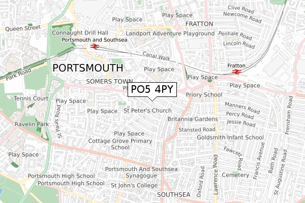 PO5 4PY map - small scale - OS Open Zoomstack (Ordnance Survey)