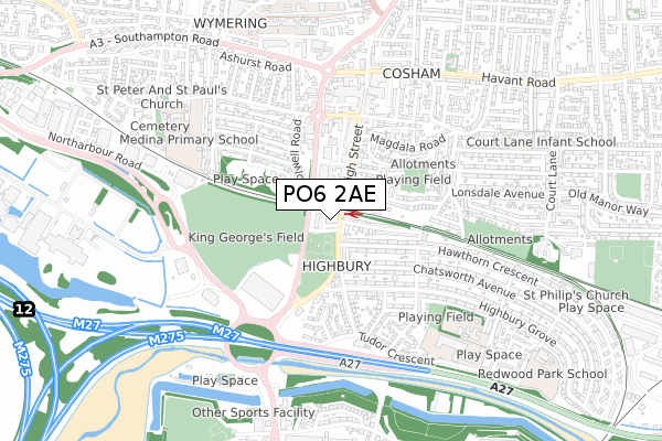 PO6 2AE map - small scale - OS Open Zoomstack (Ordnance Survey)