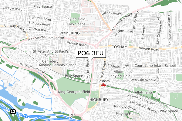 PO6 3FU map - small scale - OS Open Zoomstack (Ordnance Survey)