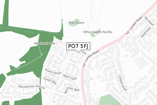 PO7 5FJ map - large scale - OS Open Zoomstack (Ordnance Survey)