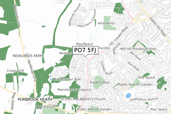PO7 5FJ map - small scale - OS Open Zoomstack (Ordnance Survey)