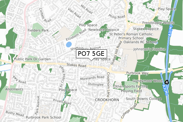 PO7 5GE map - small scale - OS Open Zoomstack (Ordnance Survey)