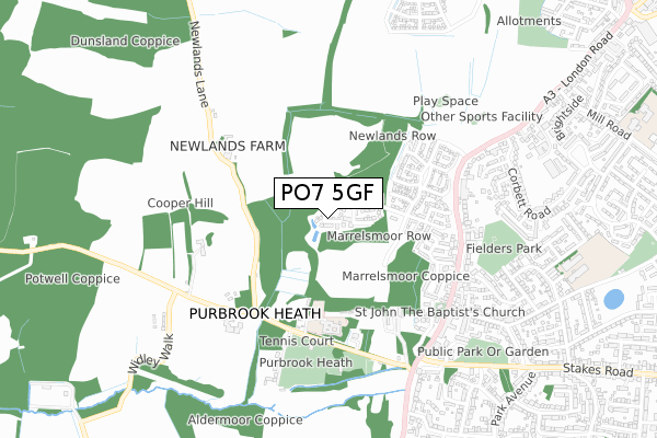 PO7 5GF map - small scale - OS Open Zoomstack (Ordnance Survey)
