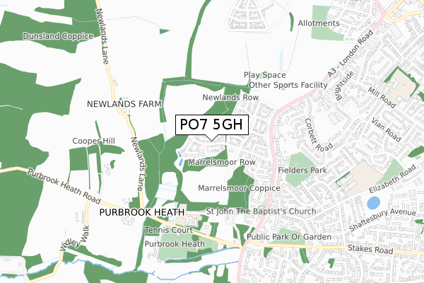 PO7 5GH map - small scale - OS Open Zoomstack (Ordnance Survey)