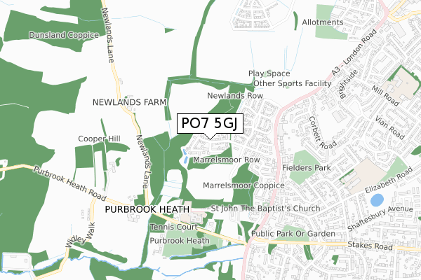 PO7 5GJ map - small scale - OS Open Zoomstack (Ordnance Survey)