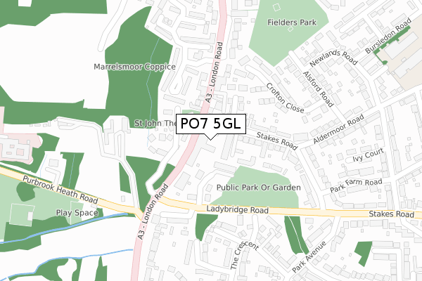 PO7 5GL map - large scale - OS Open Zoomstack (Ordnance Survey)