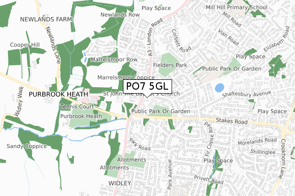 PO7 5GL map - small scale - OS Open Zoomstack (Ordnance Survey)