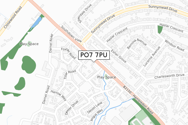 PO7 7PU map - large scale - OS Open Zoomstack (Ordnance Survey)