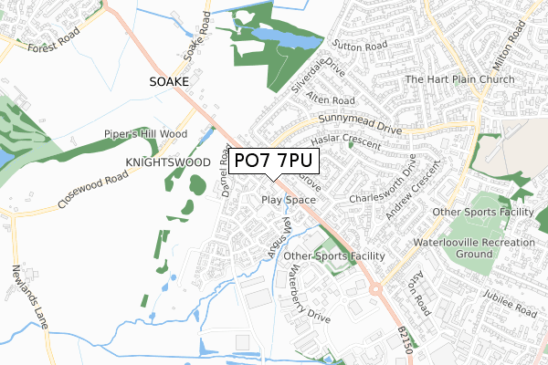 PO7 7PU map - small scale - OS Open Zoomstack (Ordnance Survey)