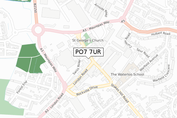 PO7 7UR map - large scale - OS Open Zoomstack (Ordnance Survey)