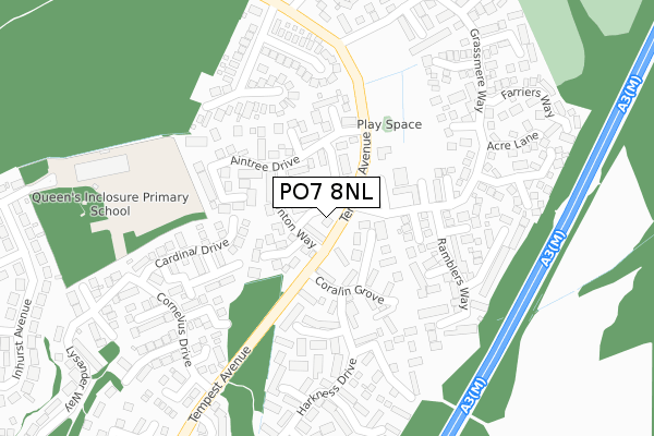 PO7 8NL map - large scale - OS Open Zoomstack (Ordnance Survey)