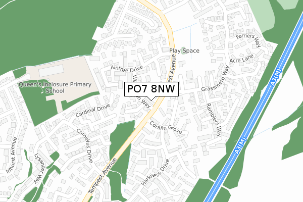 PO7 8NW map - large scale - OS Open Zoomstack (Ordnance Survey)