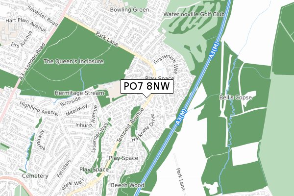 PO7 8NW map - small scale - OS Open Zoomstack (Ordnance Survey)