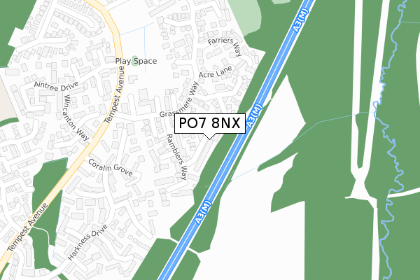 PO7 8NX map - large scale - OS Open Zoomstack (Ordnance Survey)