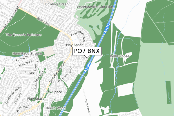PO7 8NX map - small scale - OS Open Zoomstack (Ordnance Survey)