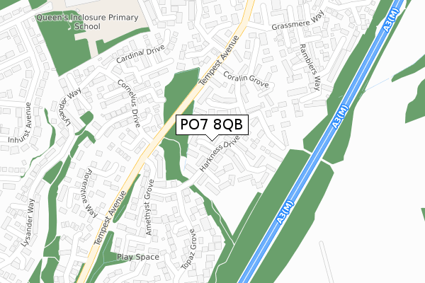 PO7 8QB map - large scale - OS Open Zoomstack (Ordnance Survey)