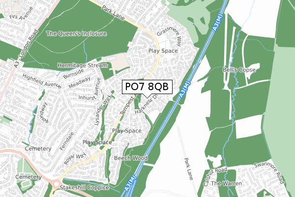 PO7 8QB map - small scale - OS Open Zoomstack (Ordnance Survey)