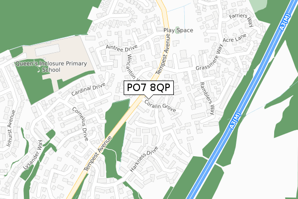 PO7 8QP map - large scale - OS Open Zoomstack (Ordnance Survey)