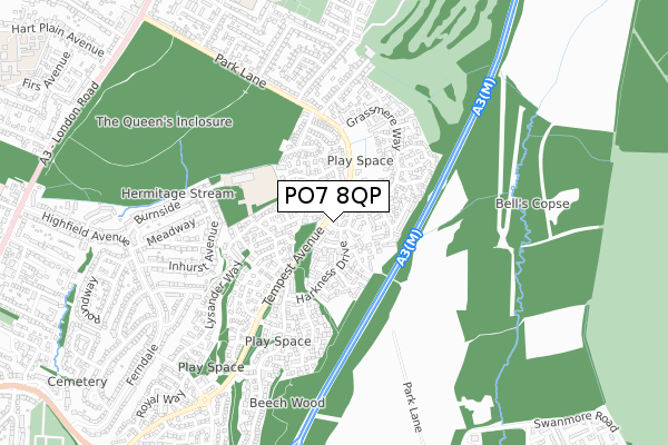 PO7 8QP map - small scale - OS Open Zoomstack (Ordnance Survey)