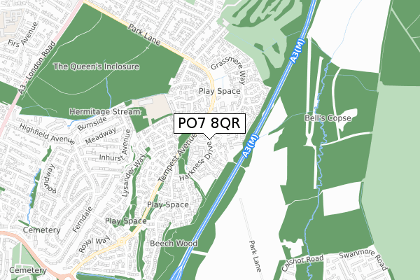 PO7 8QR map - small scale - OS Open Zoomstack (Ordnance Survey)