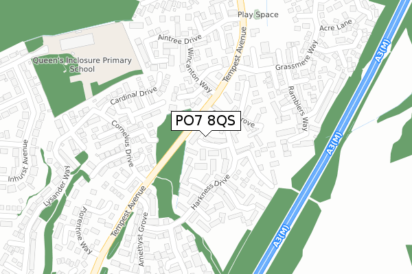 PO7 8QS map - large scale - OS Open Zoomstack (Ordnance Survey)
