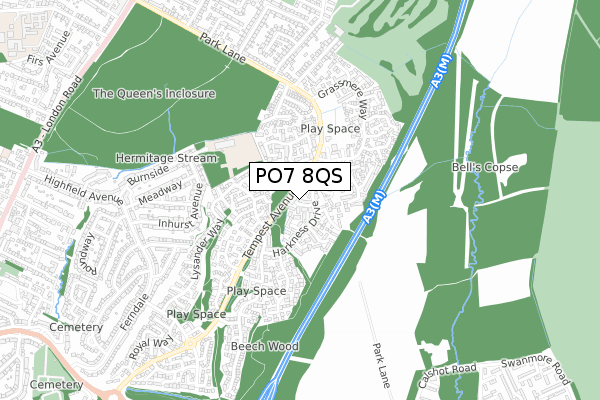 PO7 8QS map - small scale - OS Open Zoomstack (Ordnance Survey)