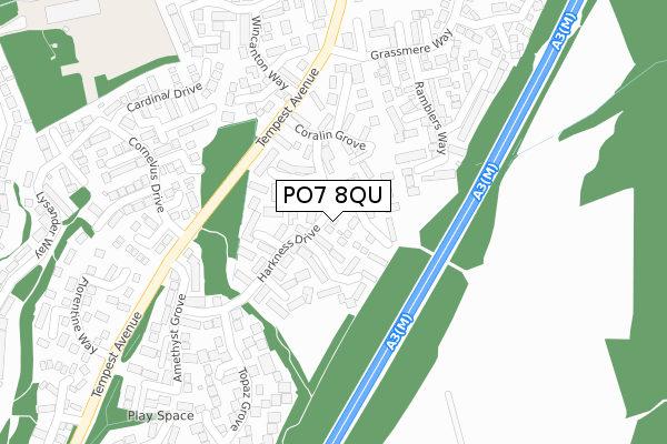 PO7 8QU map - large scale - OS Open Zoomstack (Ordnance Survey)