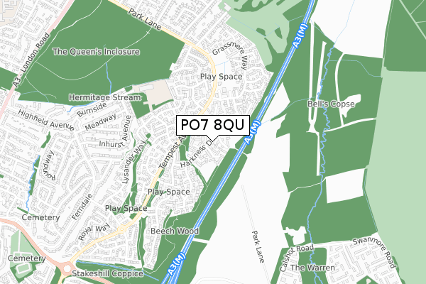 PO7 8QU map - small scale - OS Open Zoomstack (Ordnance Survey)