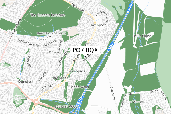 PO7 8QX map - small scale - OS Open Zoomstack (Ordnance Survey)