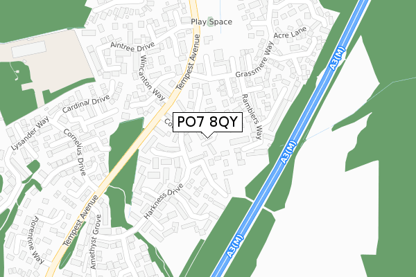 PO7 8QY map - large scale - OS Open Zoomstack (Ordnance Survey)