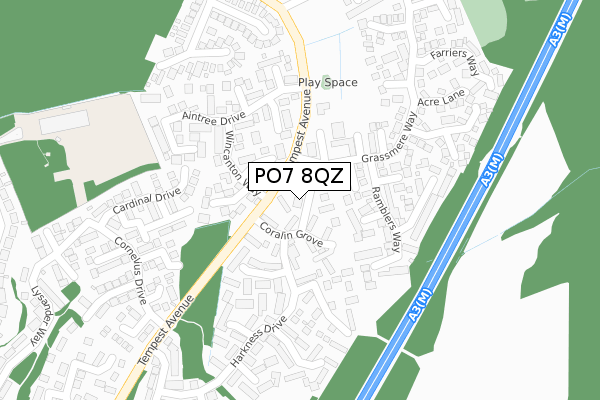 PO7 8QZ map - large scale - OS Open Zoomstack (Ordnance Survey)