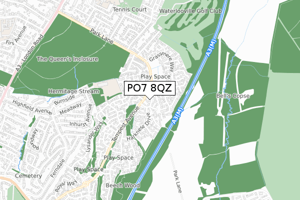 PO7 8QZ map - small scale - OS Open Zoomstack (Ordnance Survey)