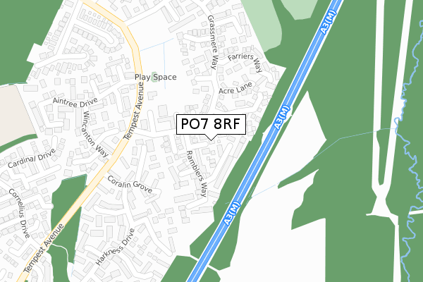 PO7 8RF map - large scale - OS Open Zoomstack (Ordnance Survey)