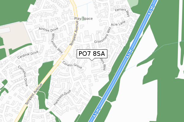 PO7 8SA map - large scale - OS Open Zoomstack (Ordnance Survey)