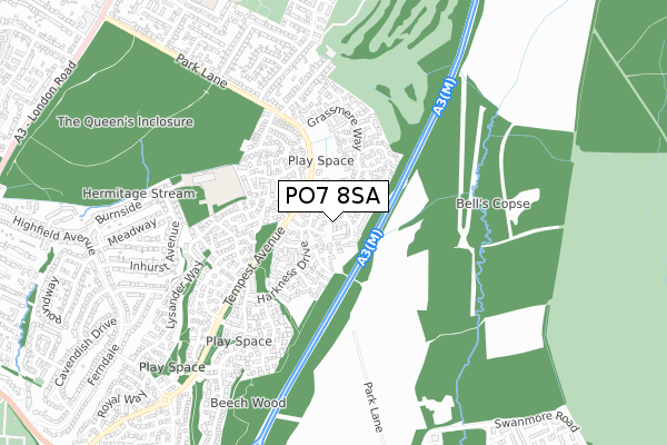 PO7 8SA map - small scale - OS Open Zoomstack (Ordnance Survey)