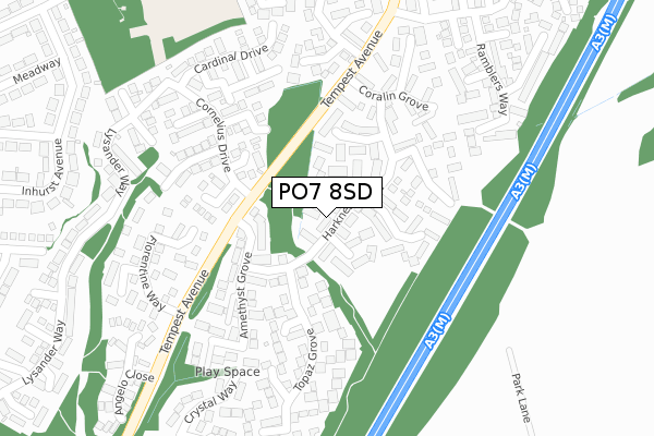 PO7 8SD map - large scale - OS Open Zoomstack (Ordnance Survey)
