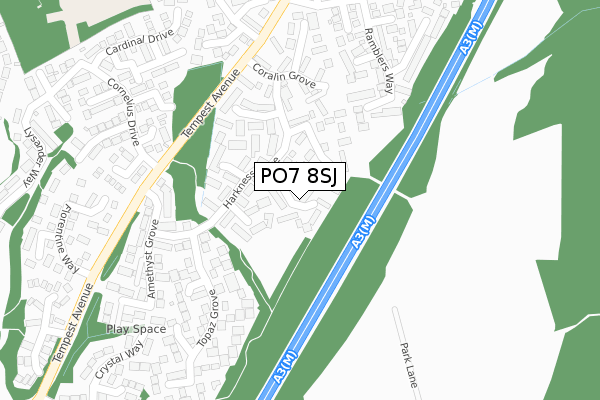 PO7 8SJ map - large scale - OS Open Zoomstack (Ordnance Survey)