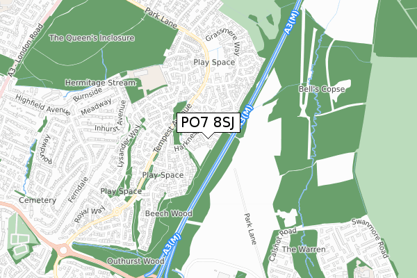 PO7 8SJ map - small scale - OS Open Zoomstack (Ordnance Survey)
