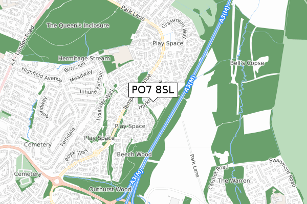PO7 8SL map - small scale - OS Open Zoomstack (Ordnance Survey)