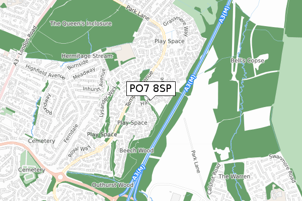 PO7 8SP map - small scale - OS Open Zoomstack (Ordnance Survey)