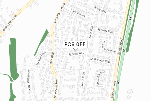 PO8 0EE map - large scale - OS Open Zoomstack (Ordnance Survey)