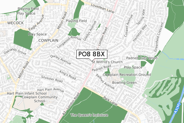 PO8 8BX map - small scale - OS Open Zoomstack (Ordnance Survey)