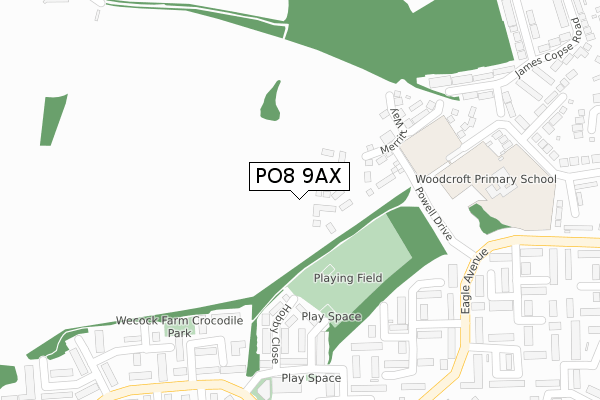 PO8 9AX map - large scale - OS Open Zoomstack (Ordnance Survey)