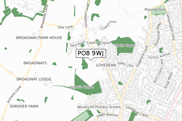 PO8 9WJ map - small scale - OS Open Zoomstack (Ordnance Survey)
